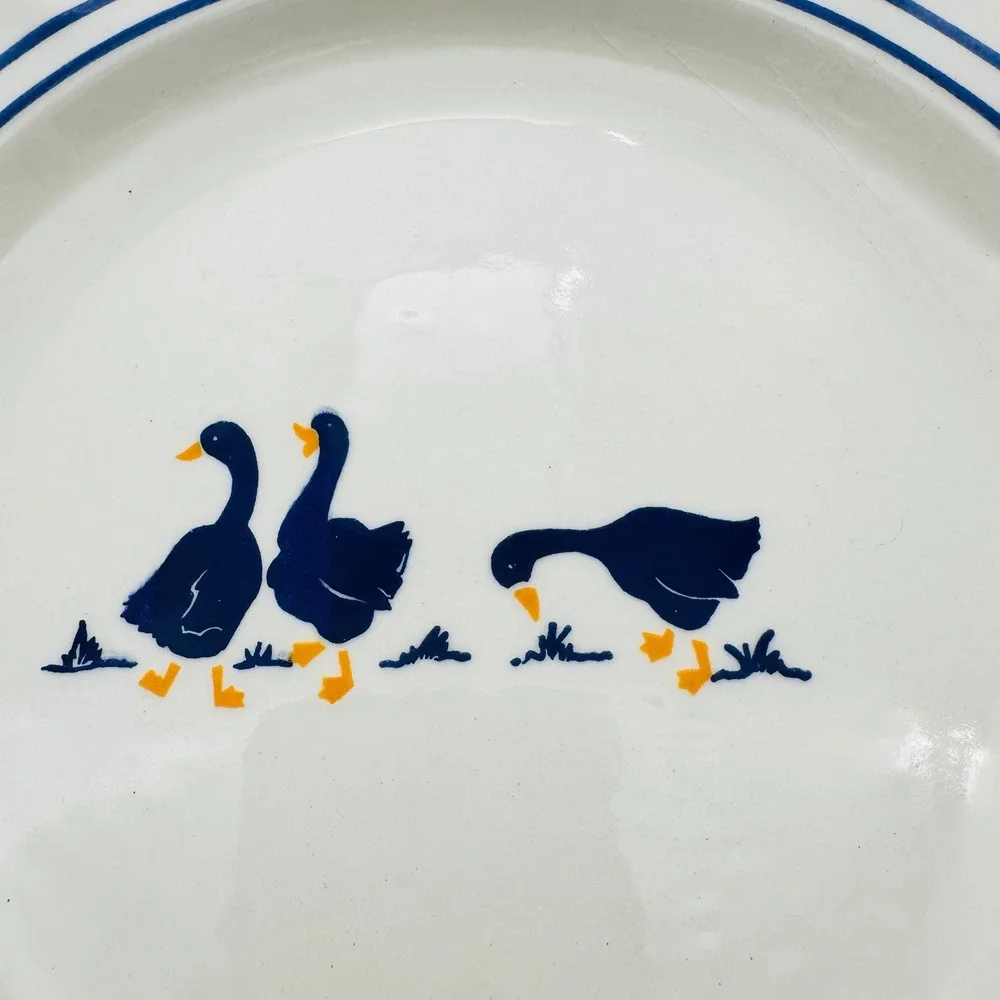 Vintage Ceramica Castellamare Italy Blue Country Goose Appetizer Plates Set of 2